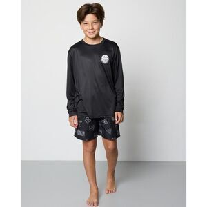 Rip Curl Icons Rash Vest Boy 16 Black Surflite Swimwear Crewneck Pullover JDM621